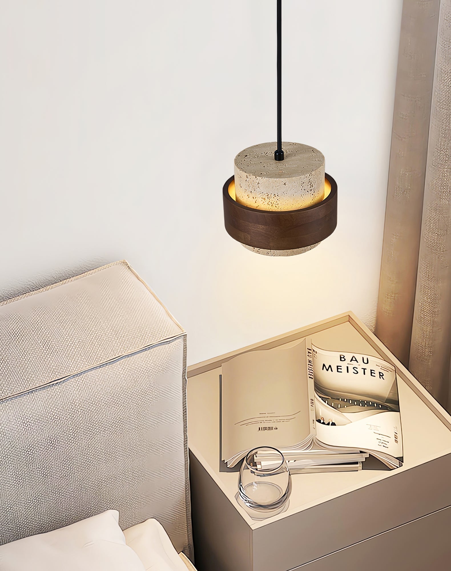 Cumirora Layered Cylinder Travertine Pendant Light-Neutral Decor