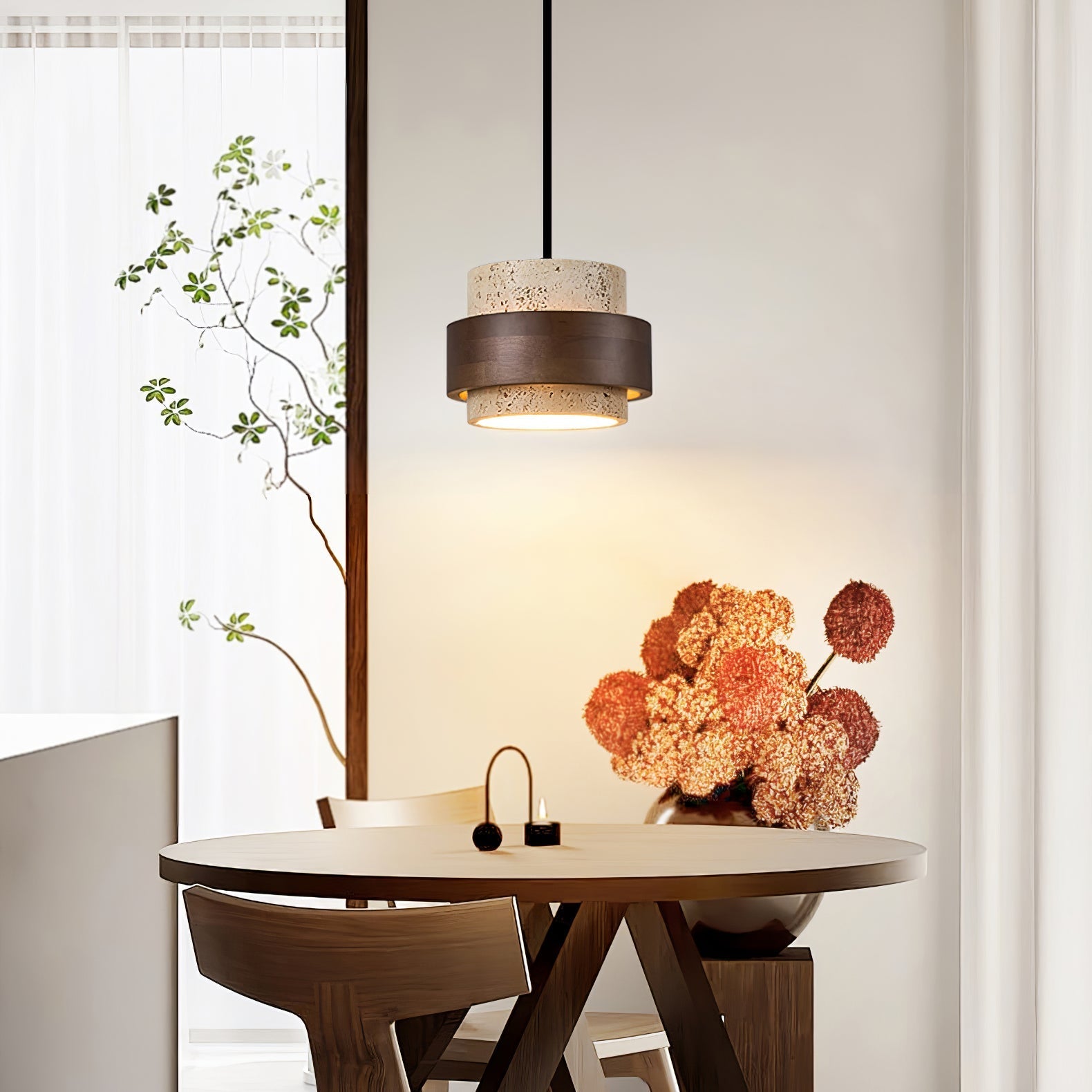 Cumirora Layered Cylinder Travertine Pendant Light-Neutral Decor