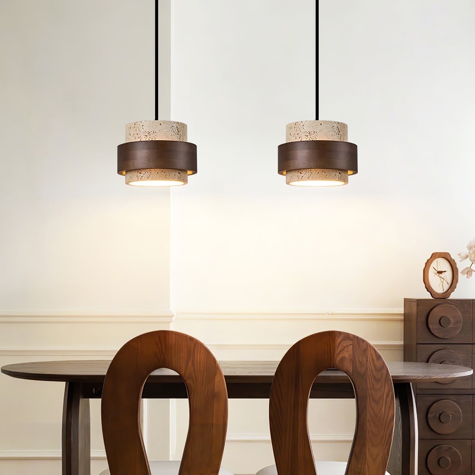 Cumirora Layered Cylinder Travertine Pendant Light-Neutral Decor
