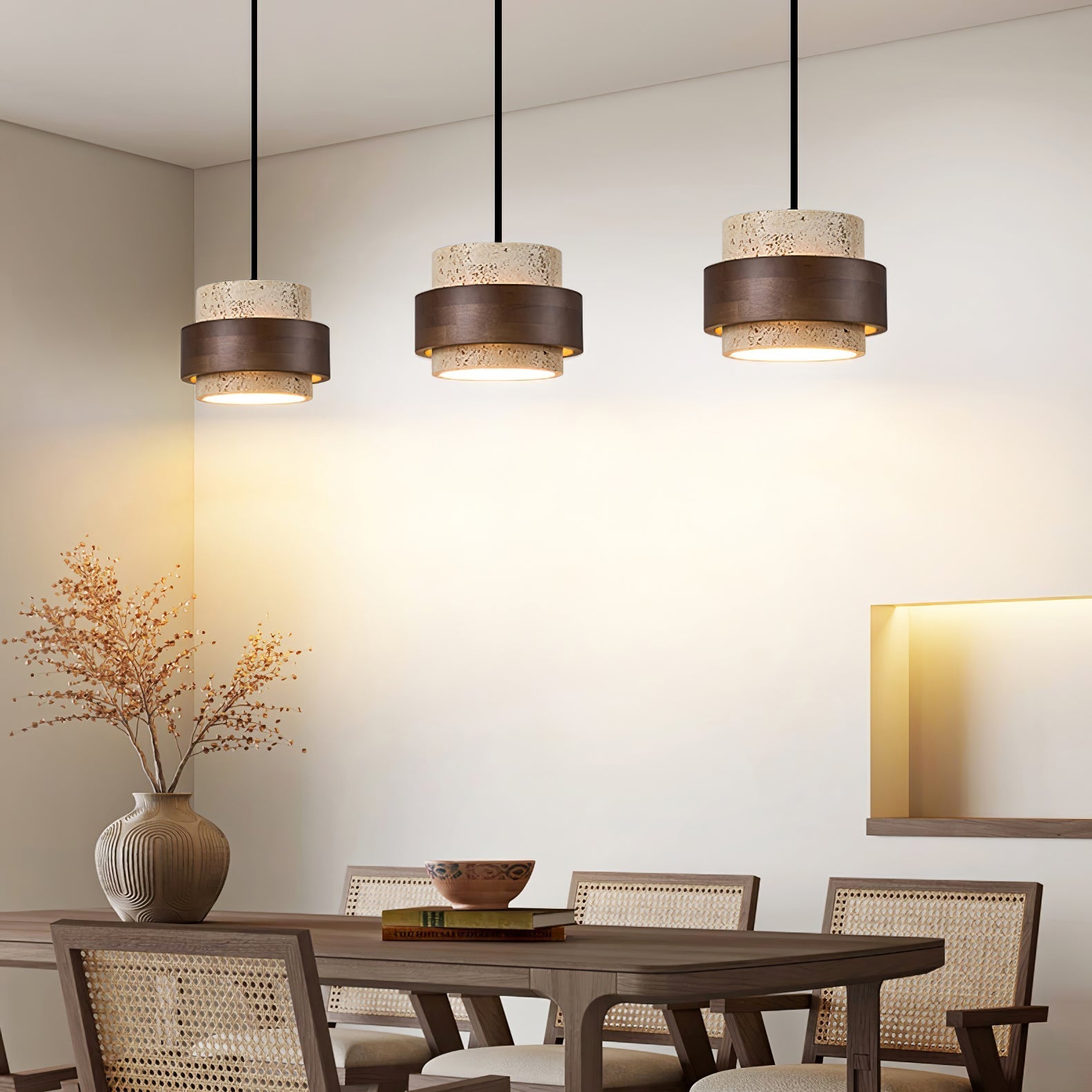 Cumirora Layered Cylinder Travertine Pendant Light-Neutral Decor