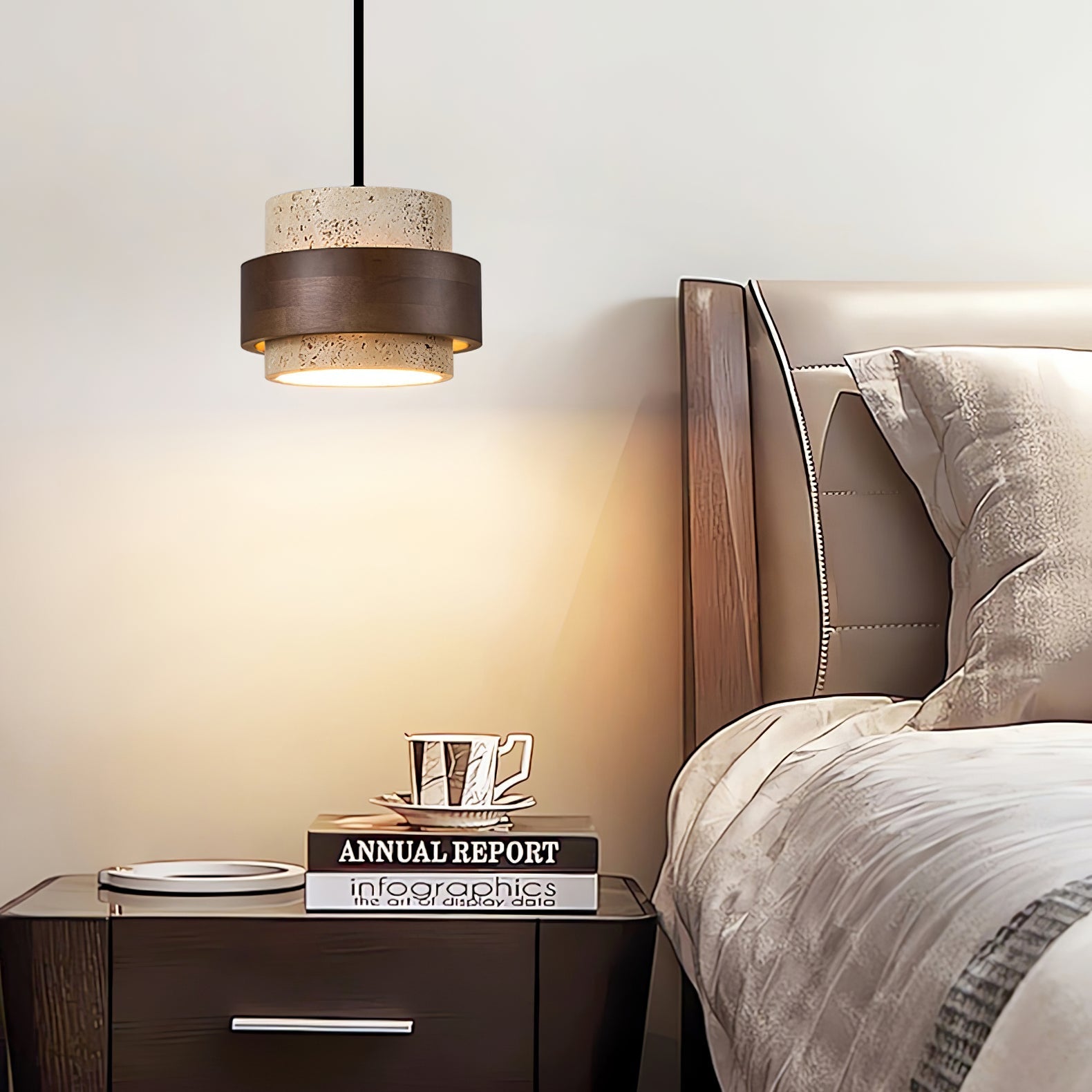 Cumirora Layered Cylinder Travertine Pendant Light-Neutral Decor