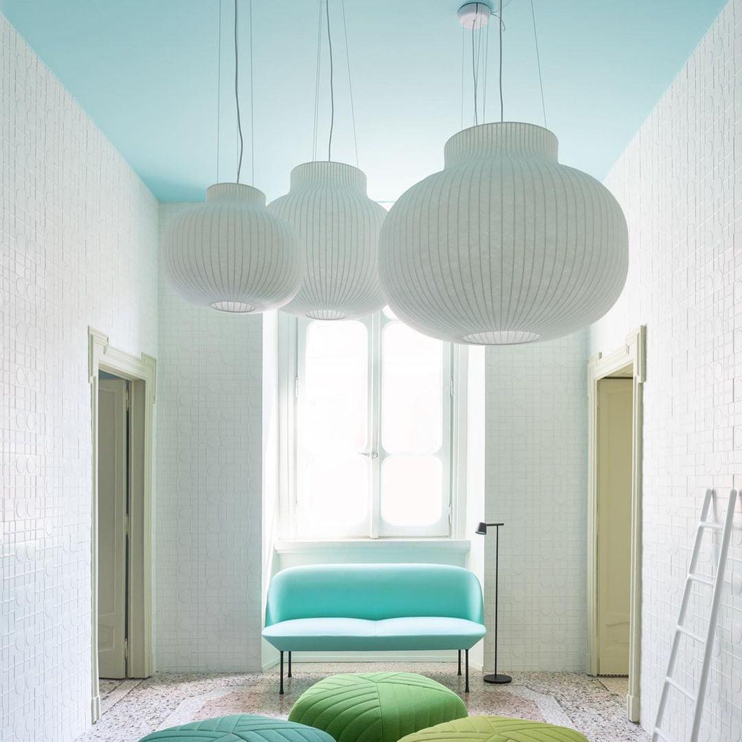 Pendant Light Silk Bell Shade Pleated Curved Modern Minimalist