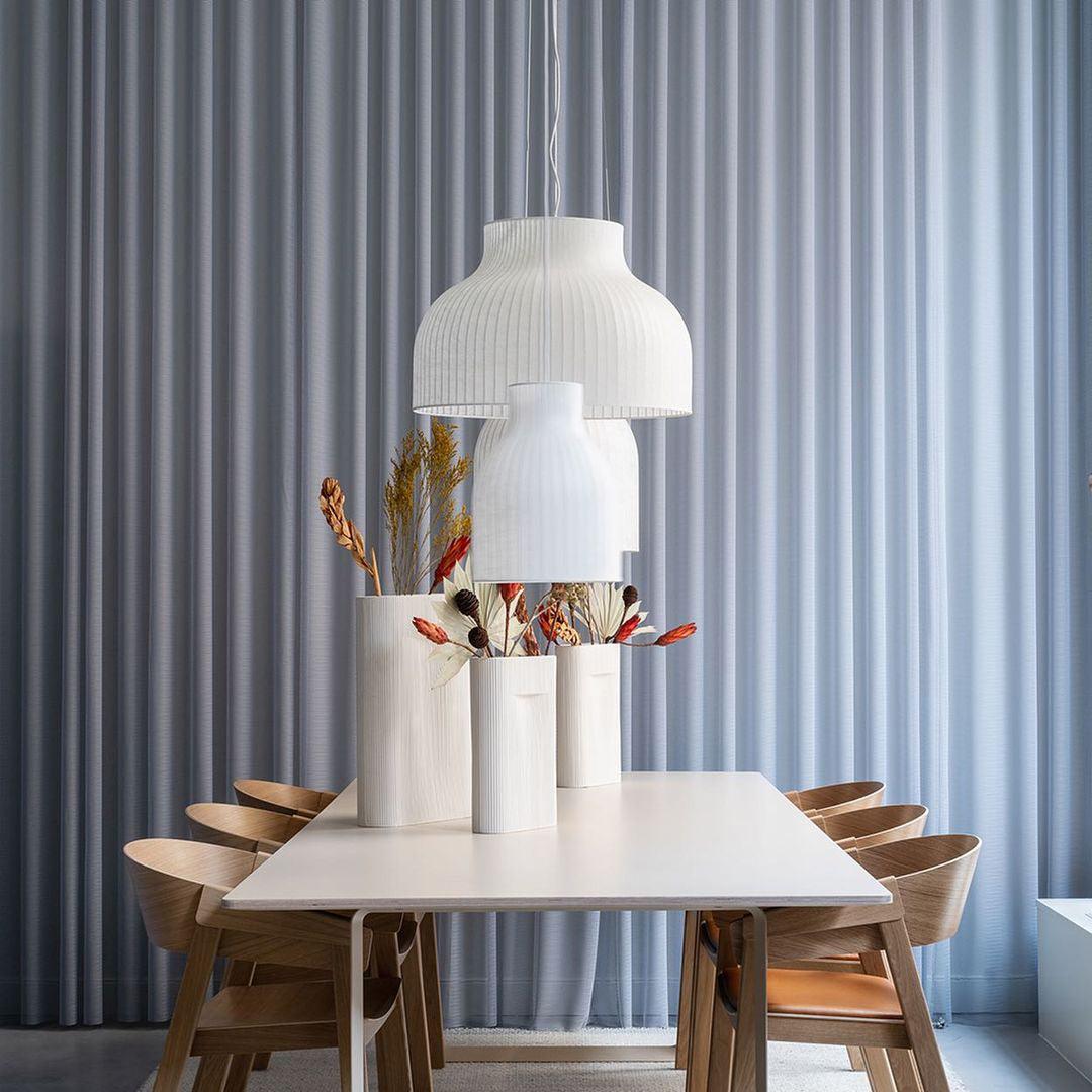 Pendant Light Silk Bell Shade Pleated Curved Modern Minimalist