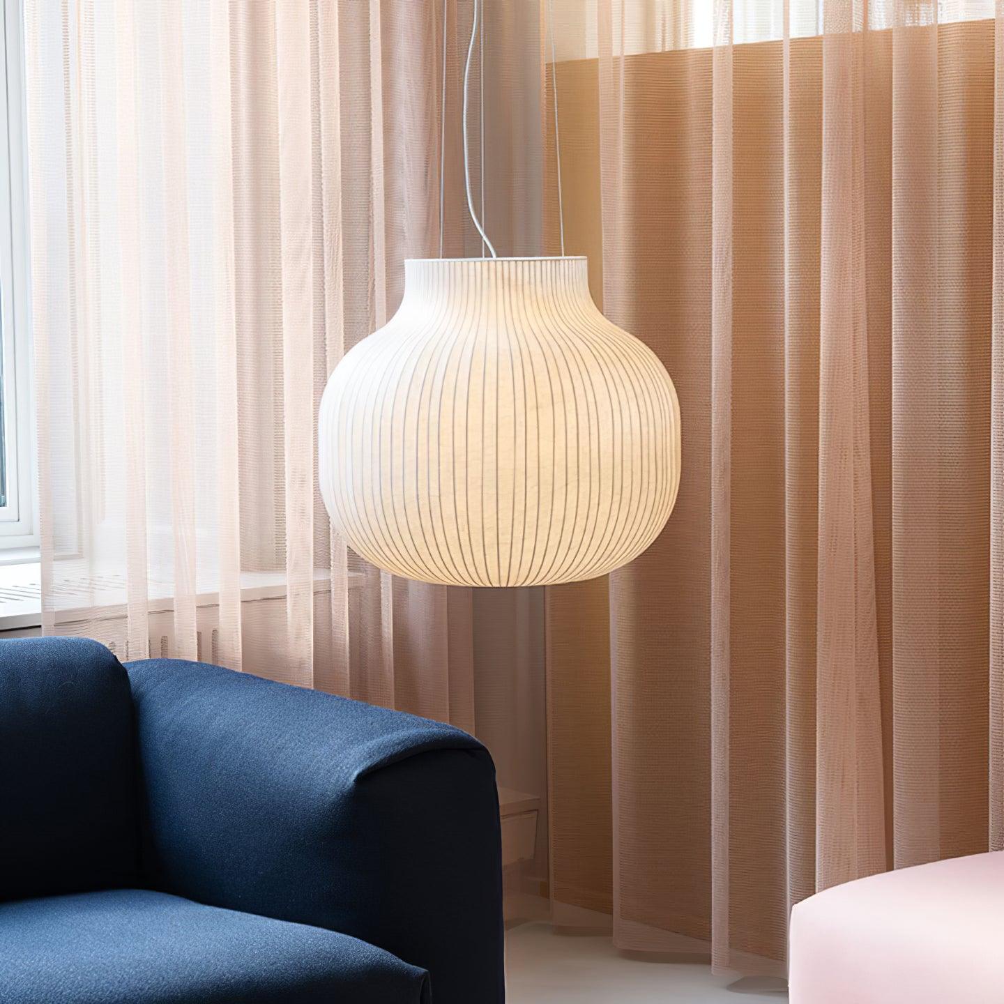 Pendant Light Silk Bell Shade Pleated Curved Modern Minimalist