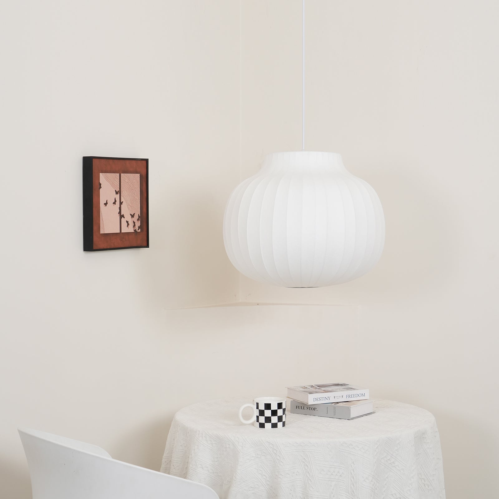 Pendant Light Silk Bell Shade Pleated Curved Modern Minimalist
