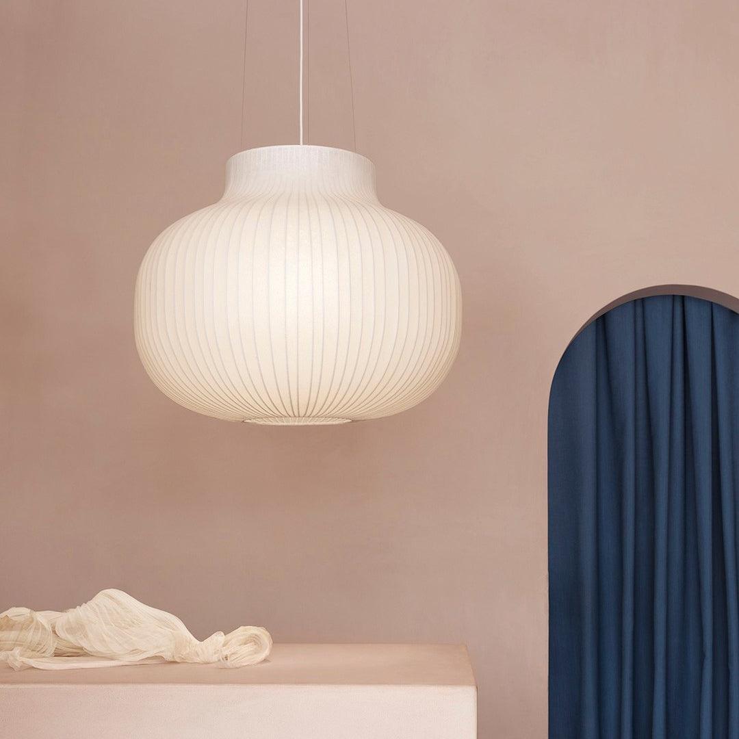 Pendant Light Silk Bell Shade Pleated Curved Modern Minimalist