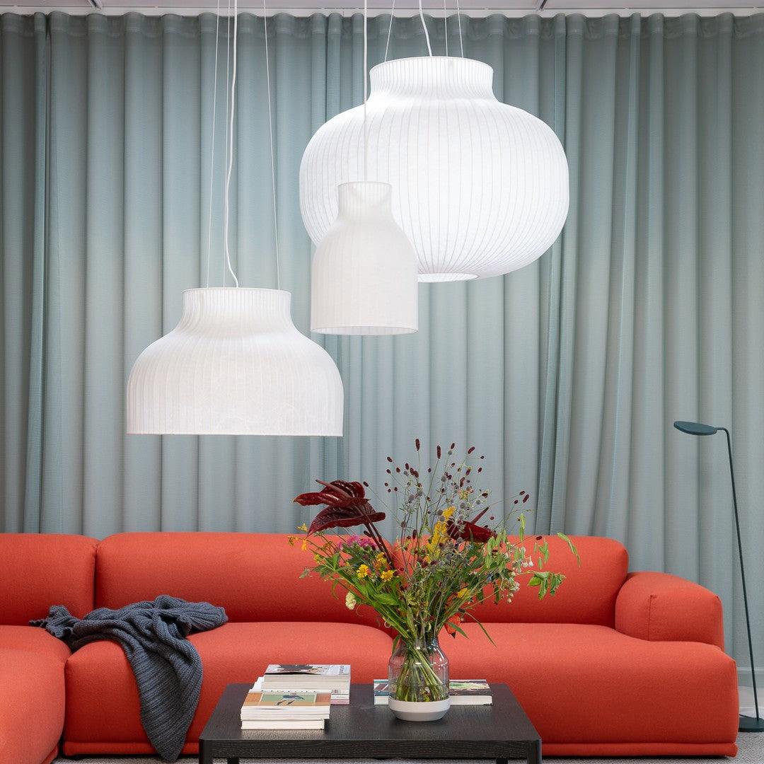 Pendant Light Silk Bell Shade Pleated Curved Modern Minimalist