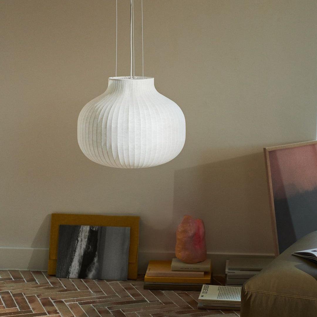 Pendant Light Silk Bell Shade Pleated Curved Modern Minimalist