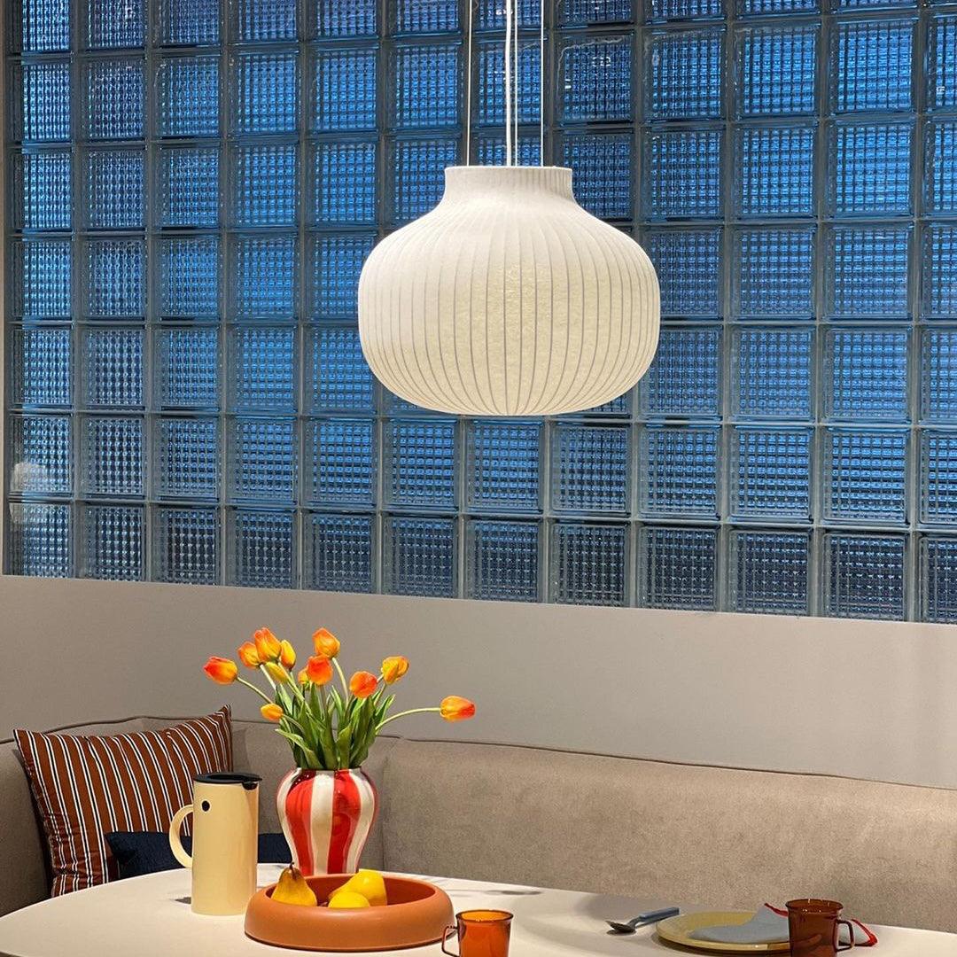 Pendant Light Silk Bell Shade Pleated Curved Modern Minimalist