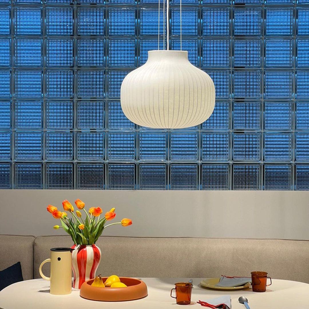 Pendant Light Silk Bell Shade Pleated Curved Modern Minimalist