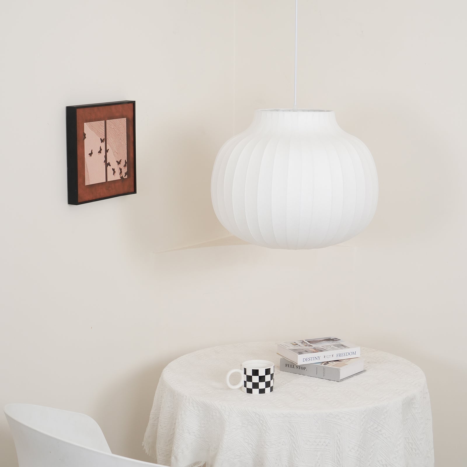 Pendant Light Silk Bell Shade Pleated Curved Modern Minimalist