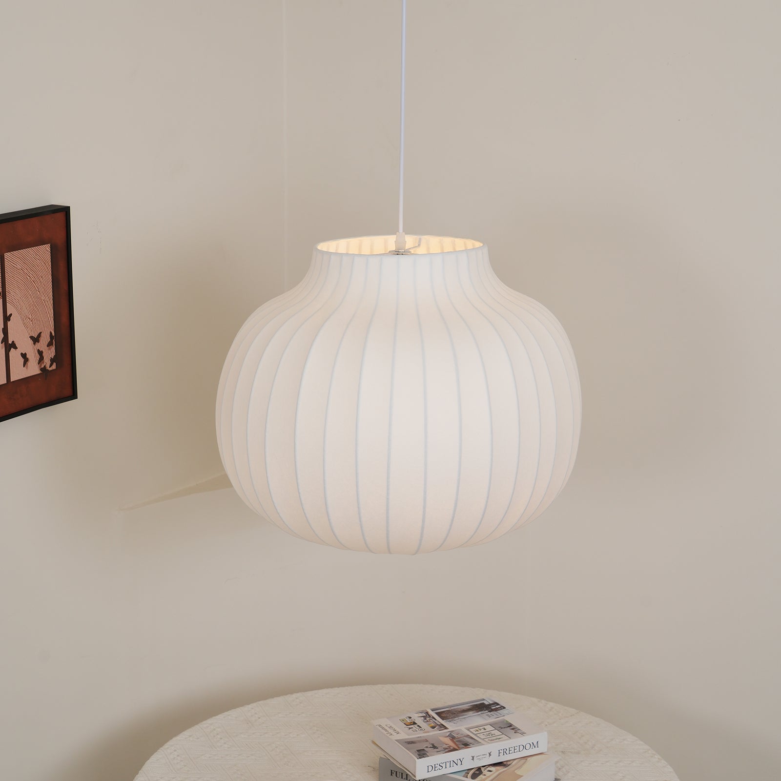 Pendant Light Silk Bell Shade Pleated Curved Modern Minimalist