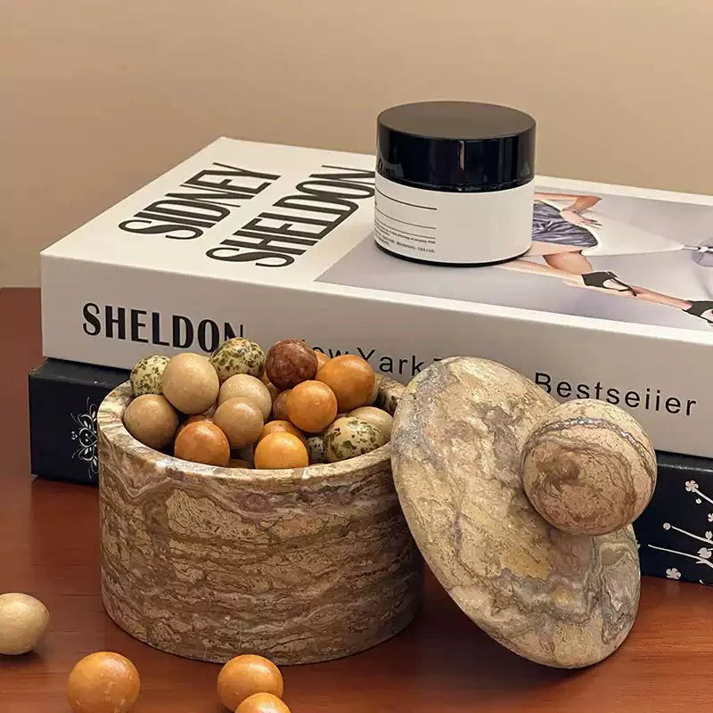 Strata Sphere Stone Storage Box-Neutral Decor