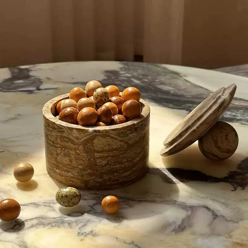 Strata Sphere Stone Storage Box-Neutral Decor
