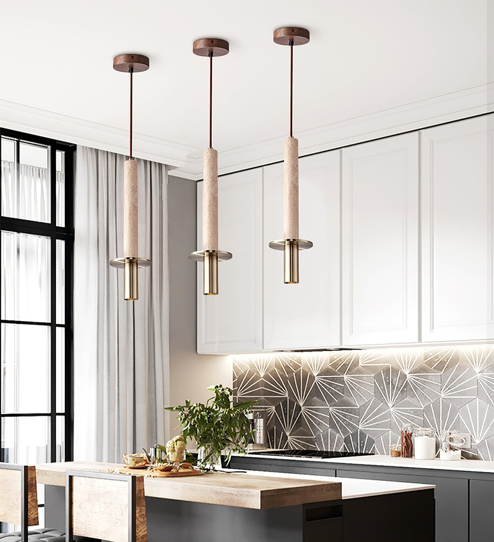 Talem Dual Cylinder Travertine Pendant Light-Neutral Decor