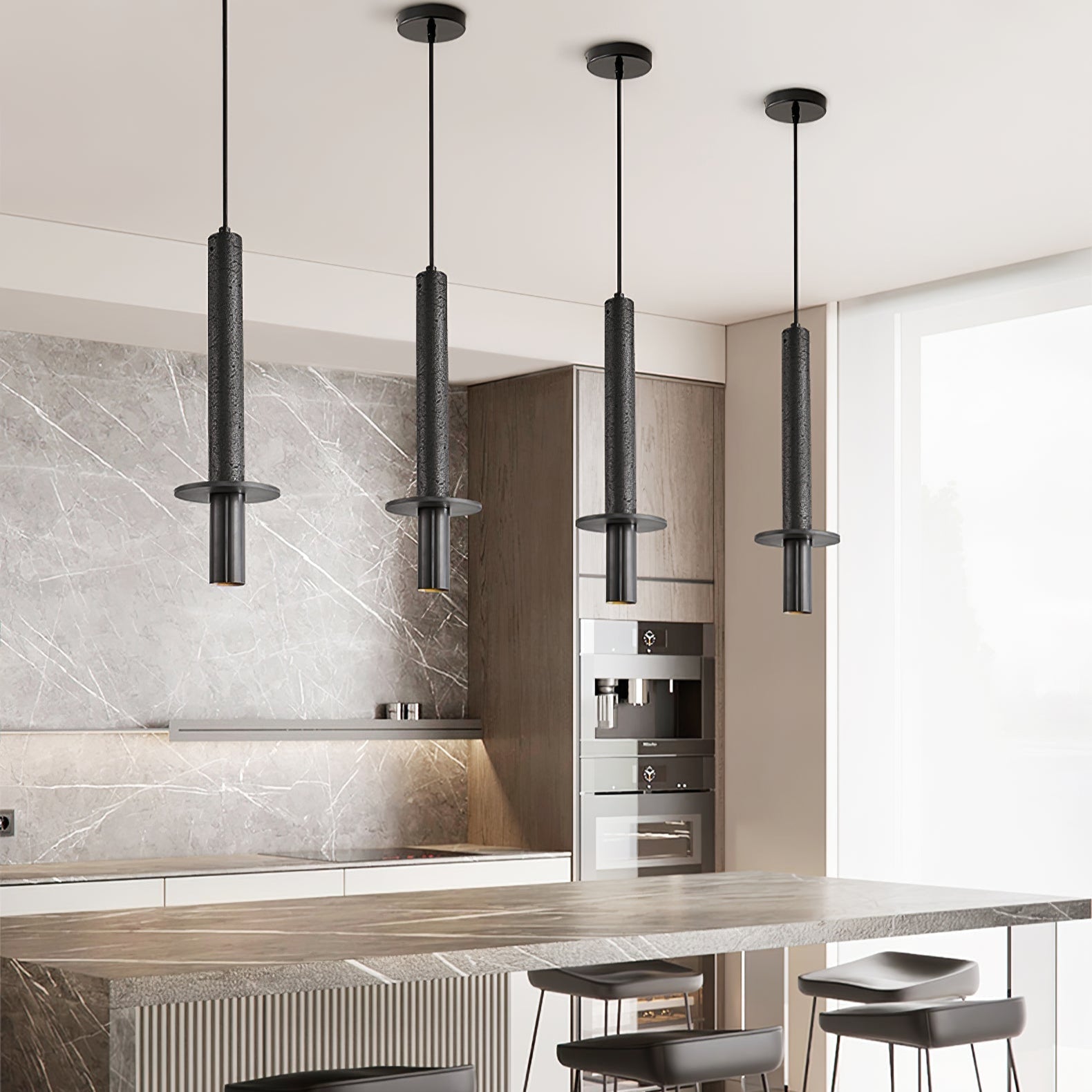 Talem Dual Cylinder Travertine Pendant Light-Neutral Decor