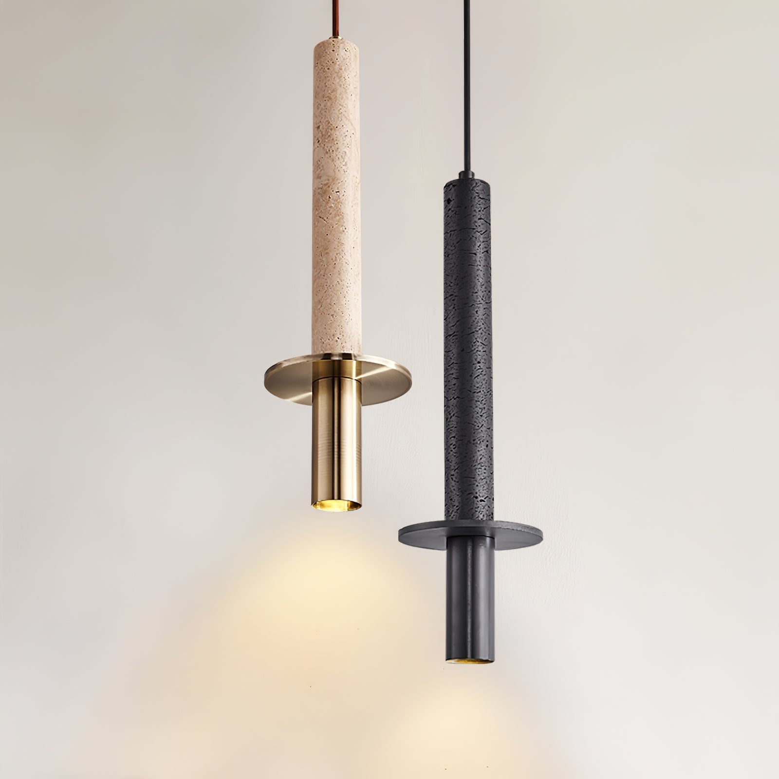 Talem Dual Cylinder Travertine Pendant Light-Neutral Decor