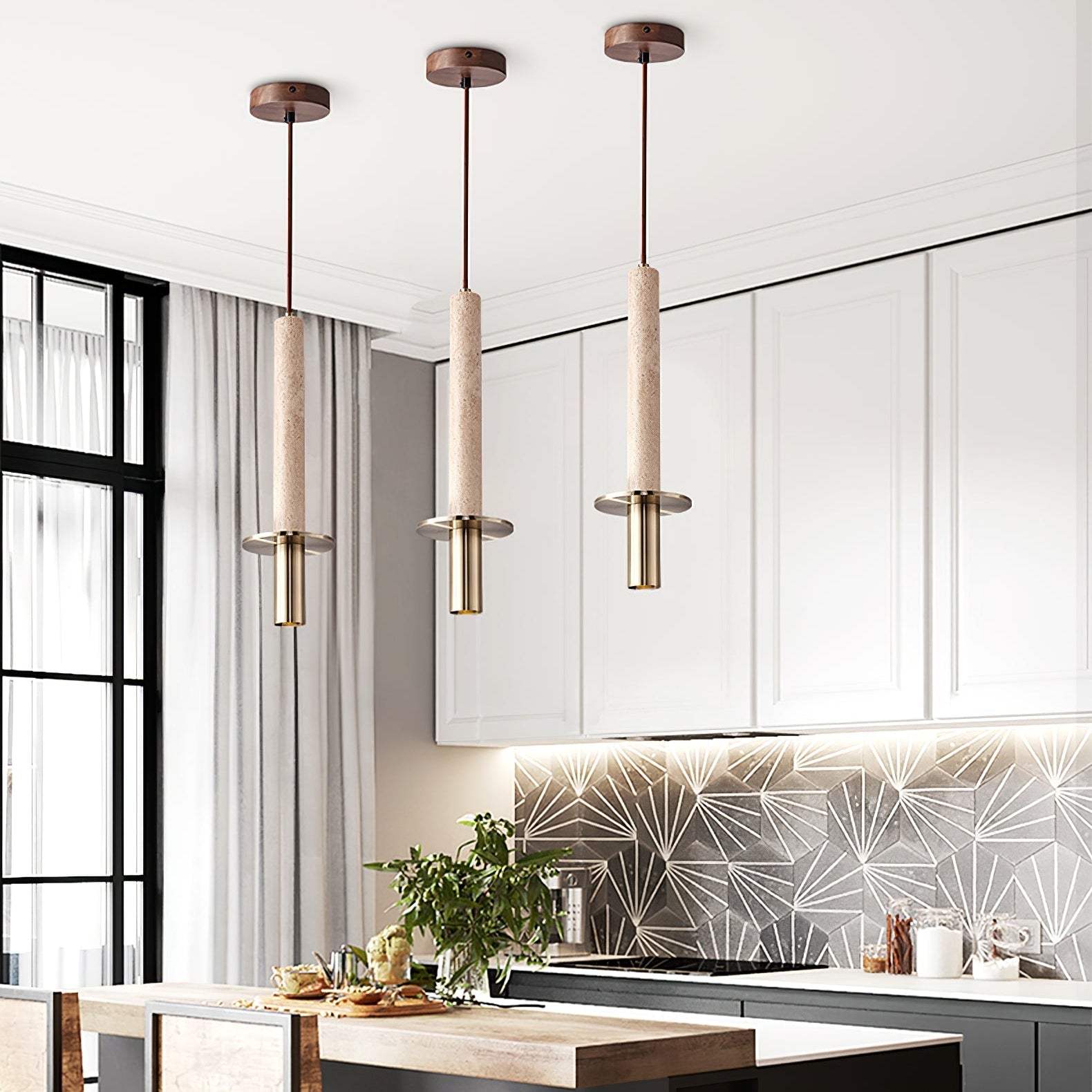 Talem Dual Cylinder Travertine Pendant Light-Neutral Decor