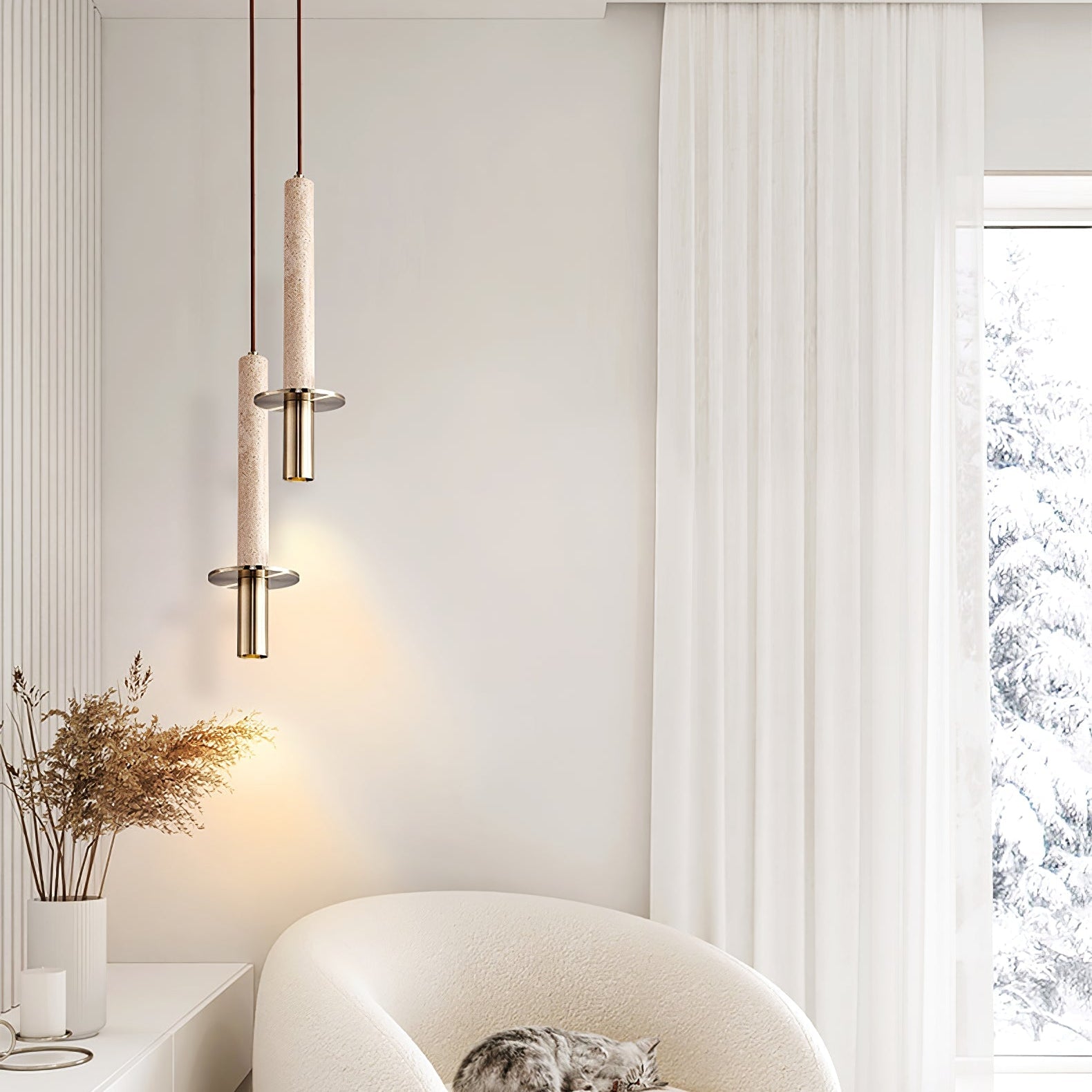 Talem Dual Cylinder Travertine Pendant Light-Neutral Decor