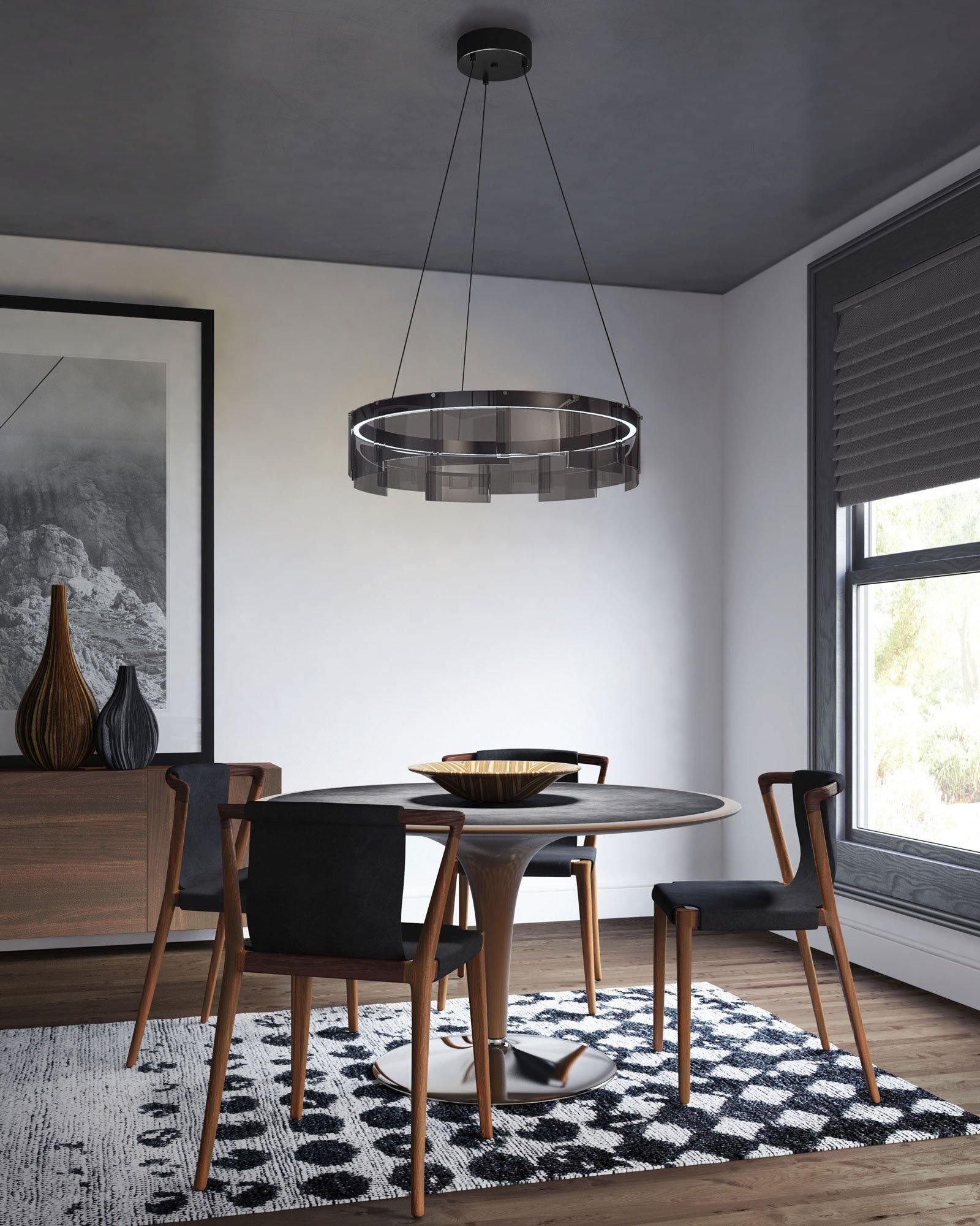 Lustra Chandelier LED Ring Black Glass Modern-Neutral Decor