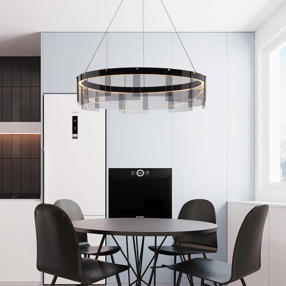 Lustra Chandelier LED Ring Black Glass Modern-Neutral Decor