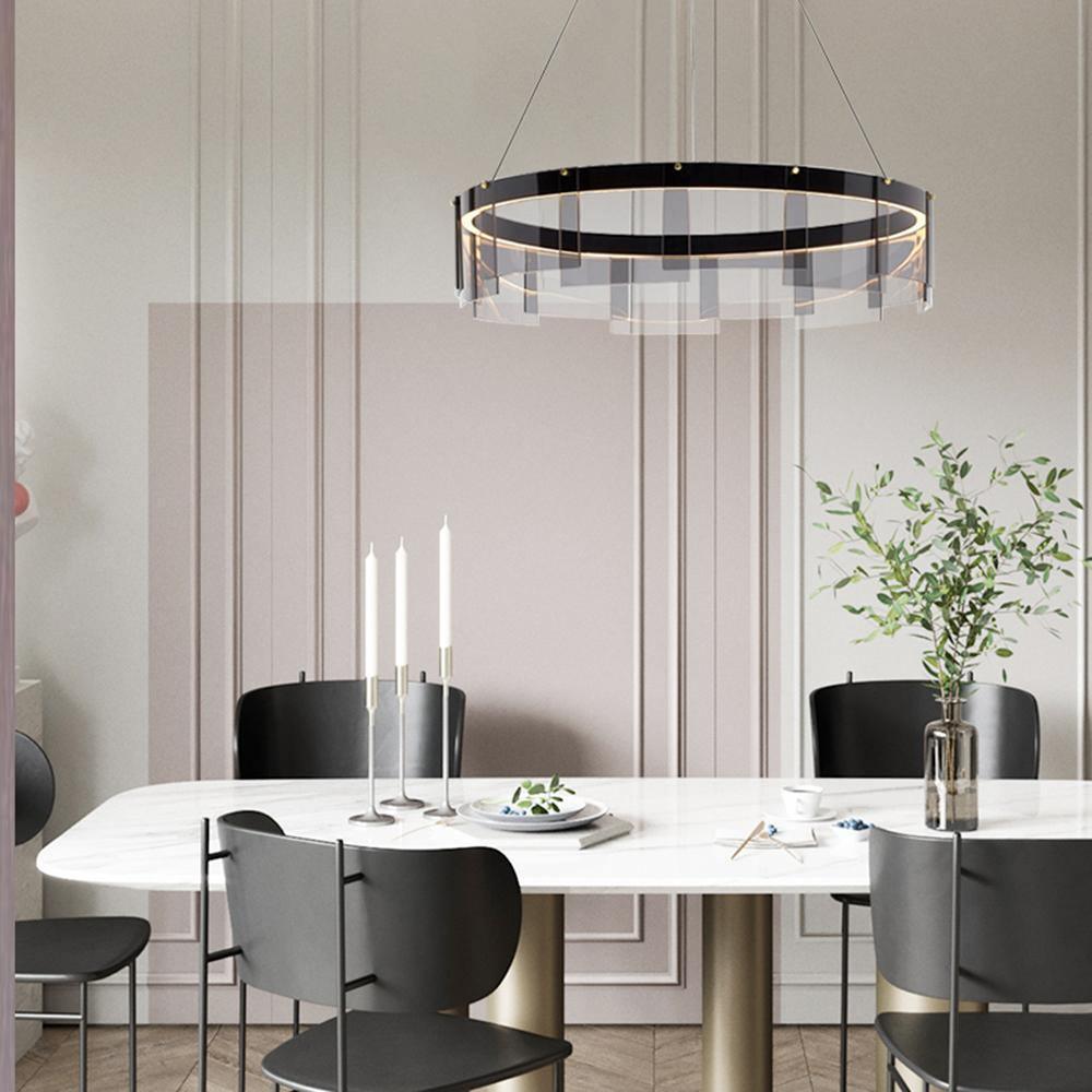 Lustra Chandelier LED Ring Black Glass Modern-Neutral Decor