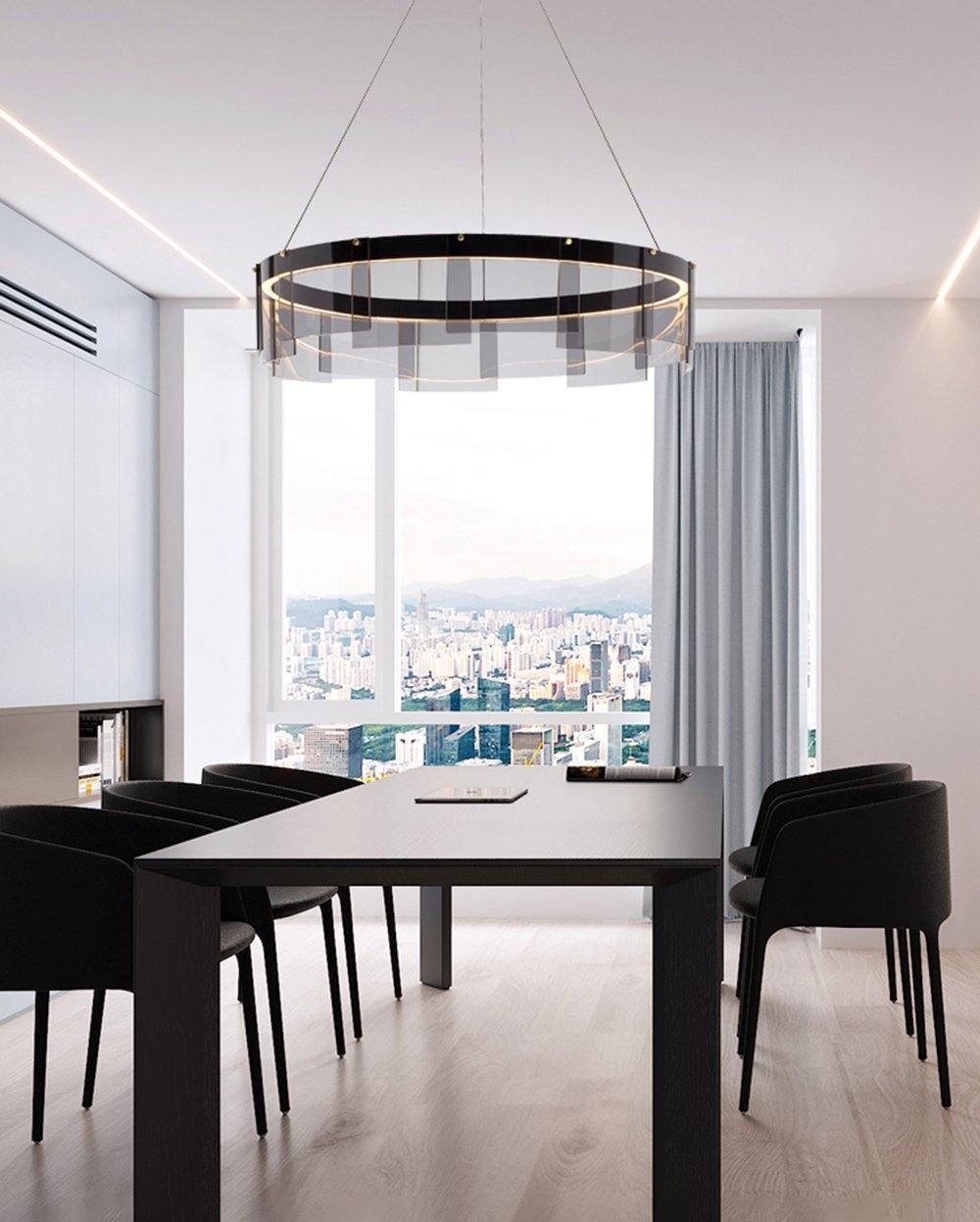 Lustra Chandelier LED Ring Black Glass Modern-Neutral Decor
