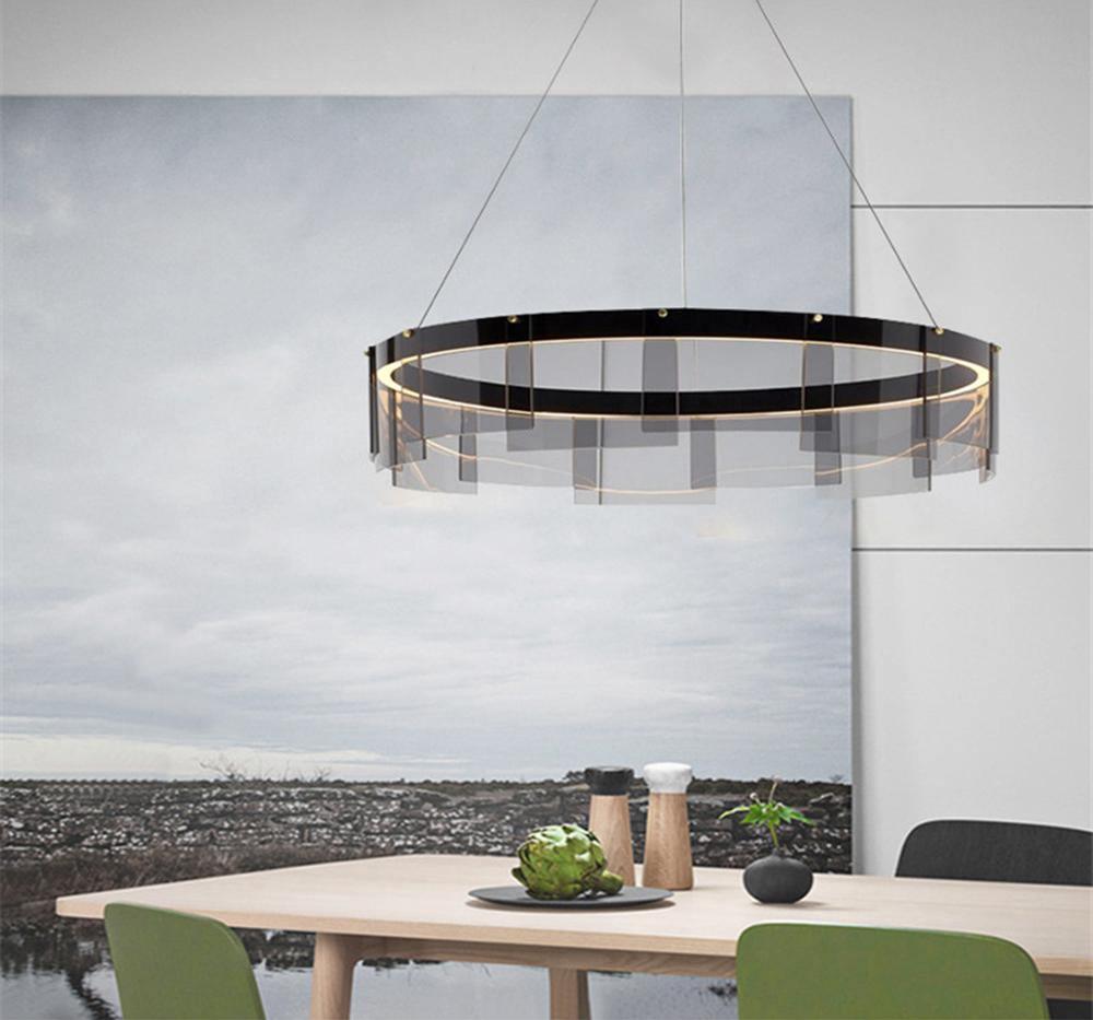 Lustra Chandelier LED Ring Black Glass Modern-Neutral Decor