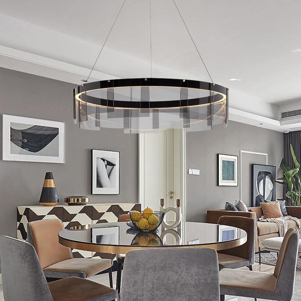 Lustra Chandelier LED Ring Black Glass Modern-Neutral Decor