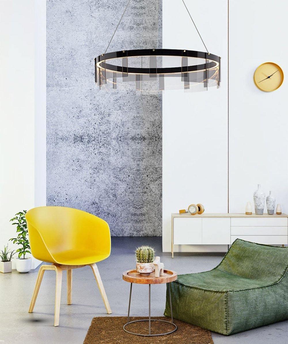 Lustra Chandelier LED Ring Black Glass Modern-Neutral Decor