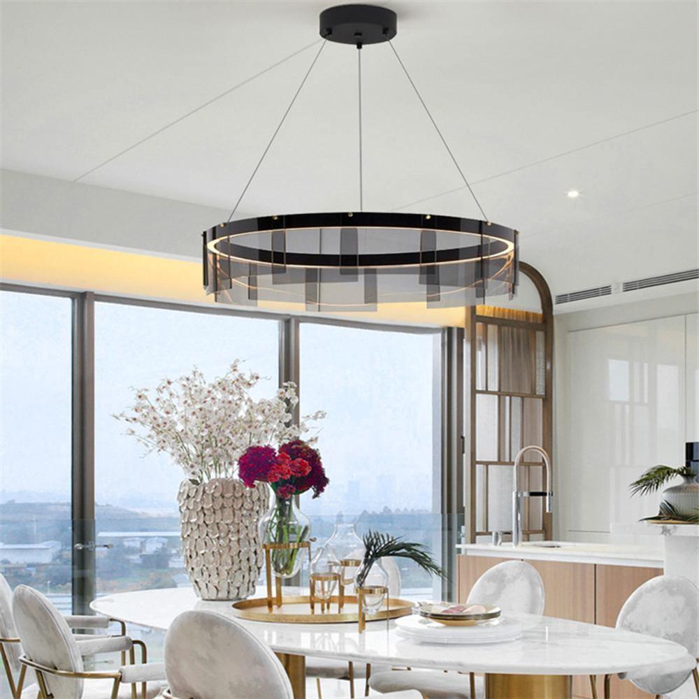 Lustra Chandelier LED Ring Black Glass Modern-Neutral Decor