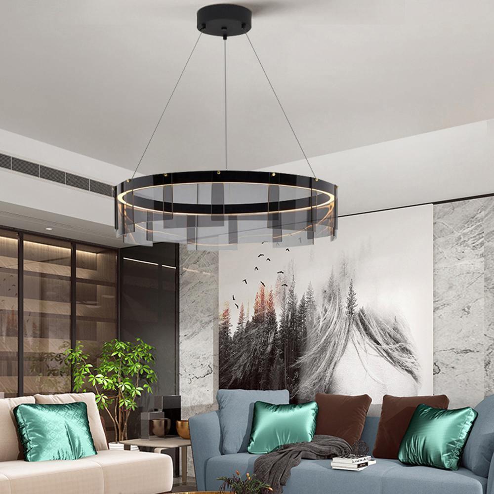 Lustra Chandelier LED Ring Black Glass Modern-Neutral Decor