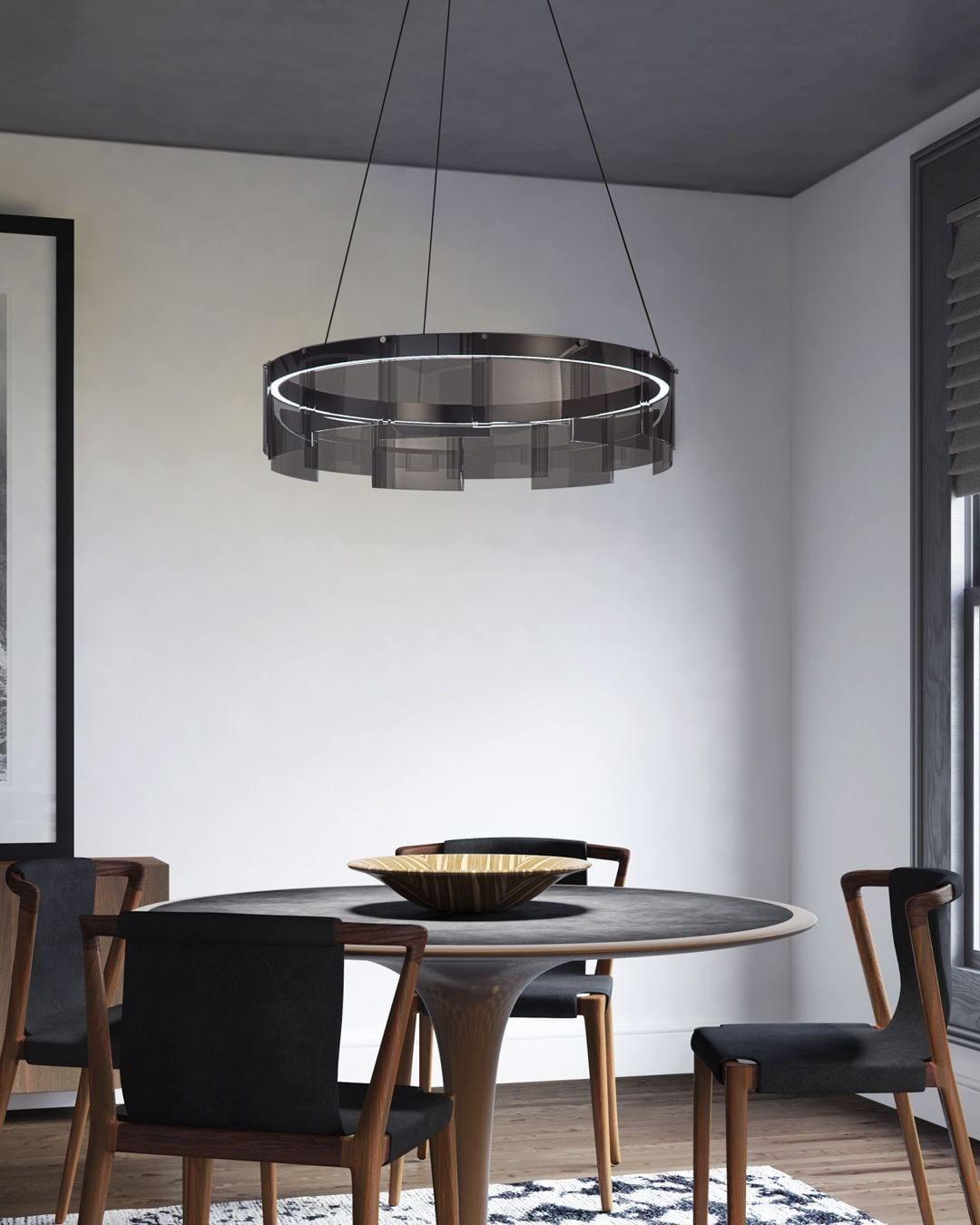 Lustra Chandelier LED Ring Black Glass Modern-Neutral Decor