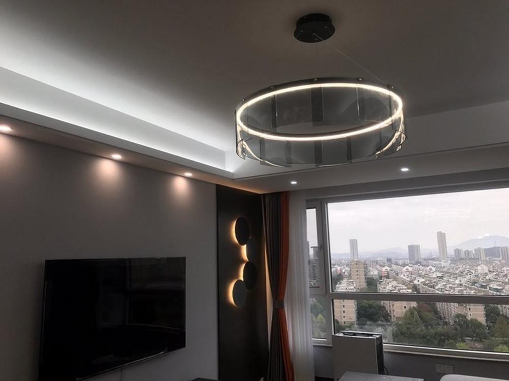 Lustra Chandelier LED Ring Black Glass Modern-Neutral Decor