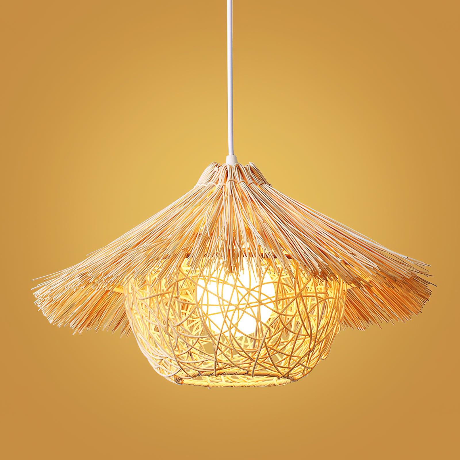 Sunell Straw Hat Rattan Pendant Light-Neutral Decor