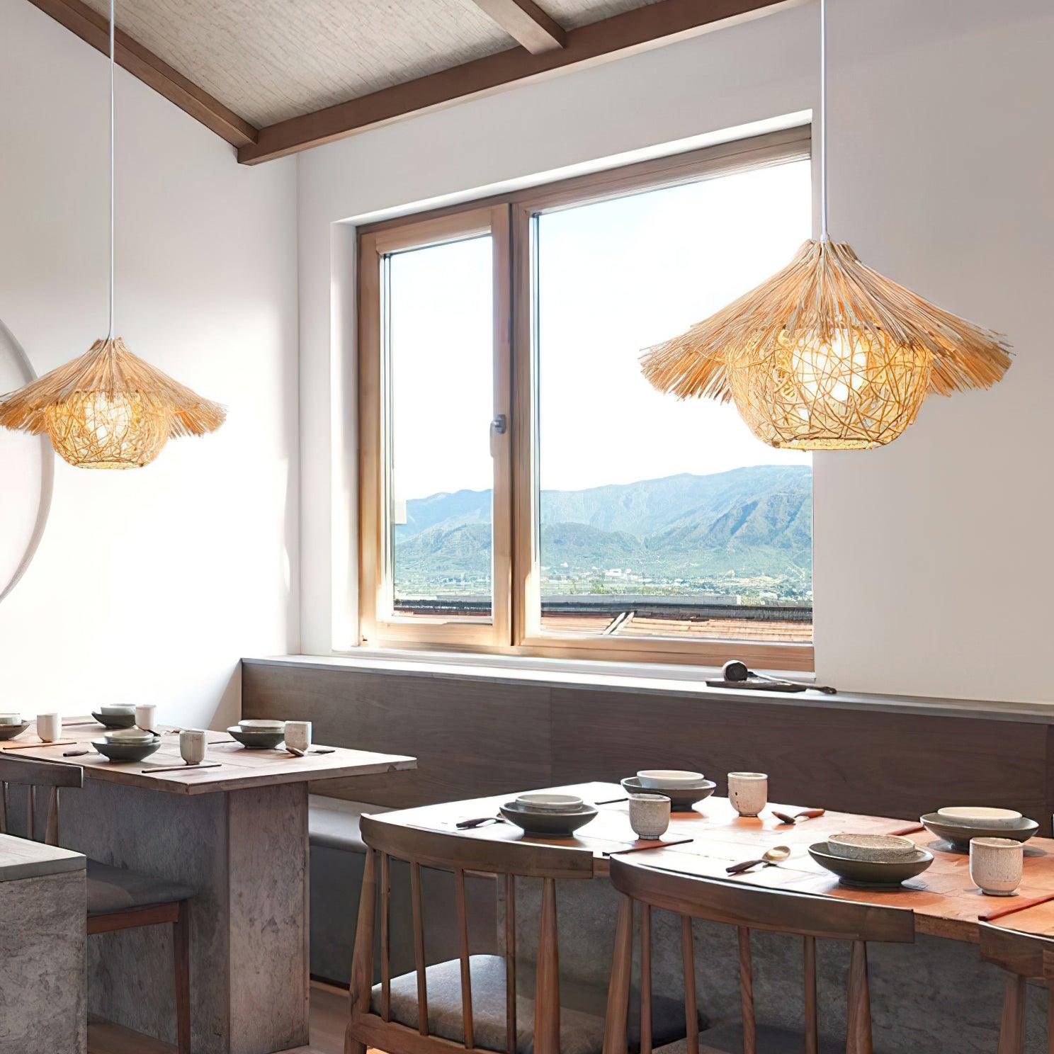 Sunell Straw Hat Rattan Pendant Light-Neutral Decor
