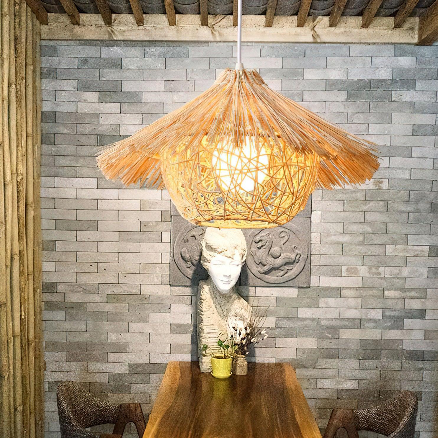 Sunell Straw Hat Rattan Pendant Light-Neutral Decor