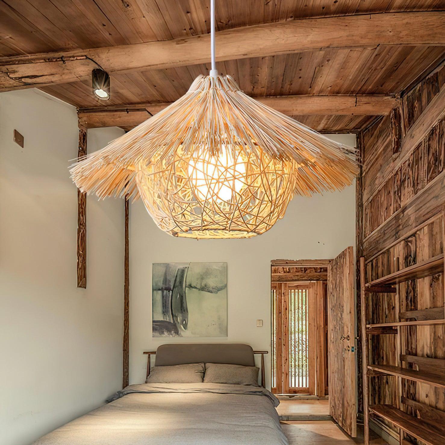 Sunell Straw Hat Rattan Pendant Light-Neutral Decor