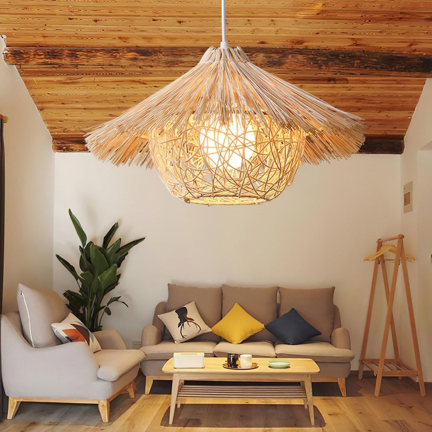 Sunell Straw Hat Rattan Pendant Light-Neutral Decor