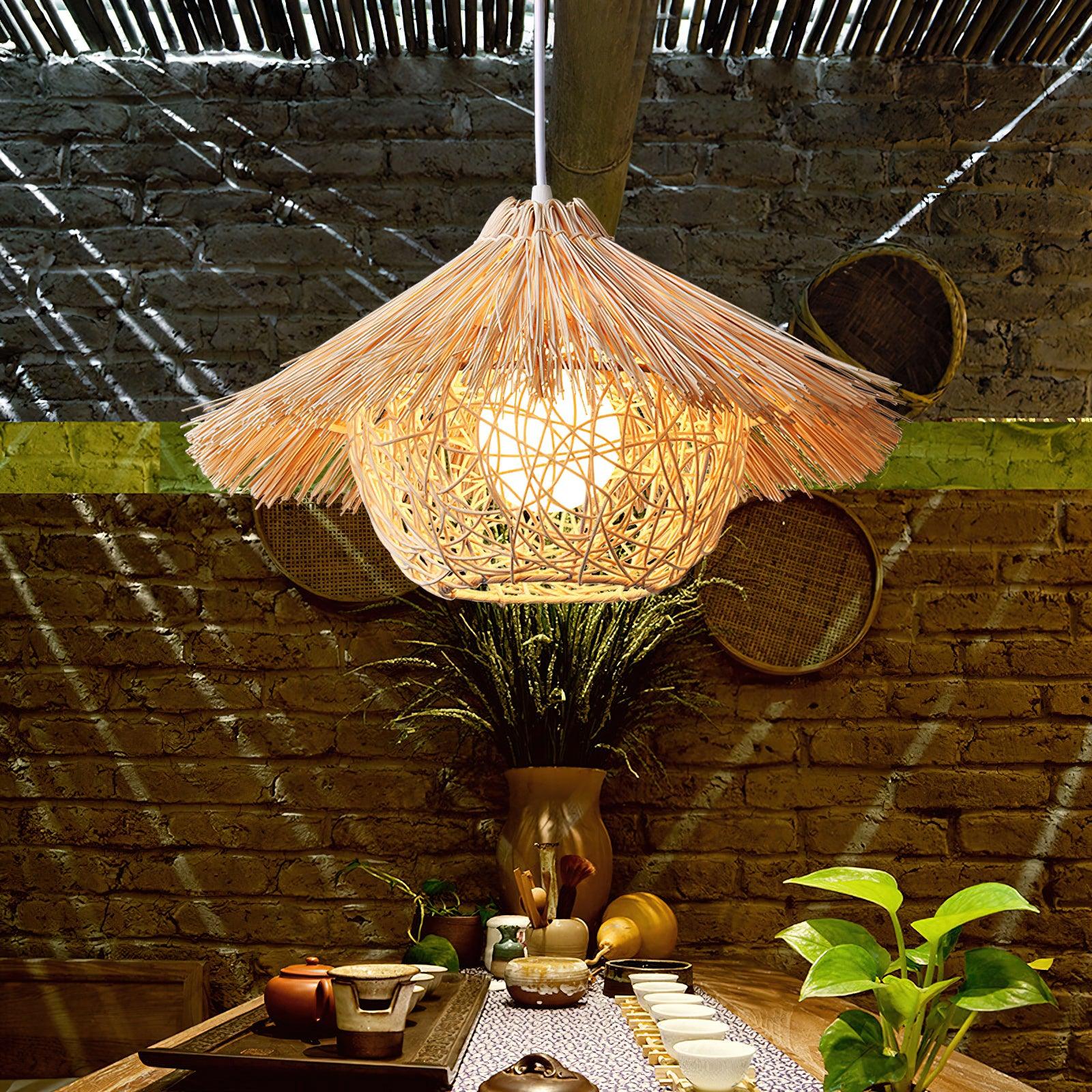 Sunell Straw Hat Rattan Pendant Light-Neutral Decor