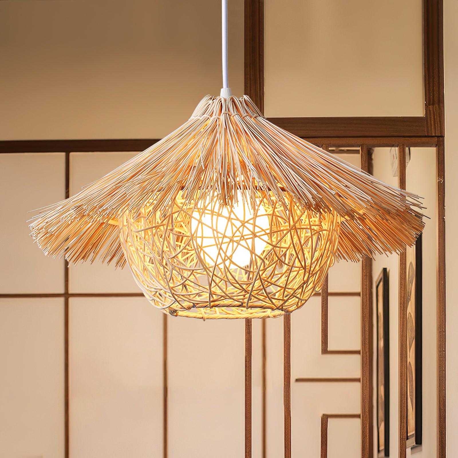 Sunell Straw Hat Rattan Pendant Light-Neutral Decor