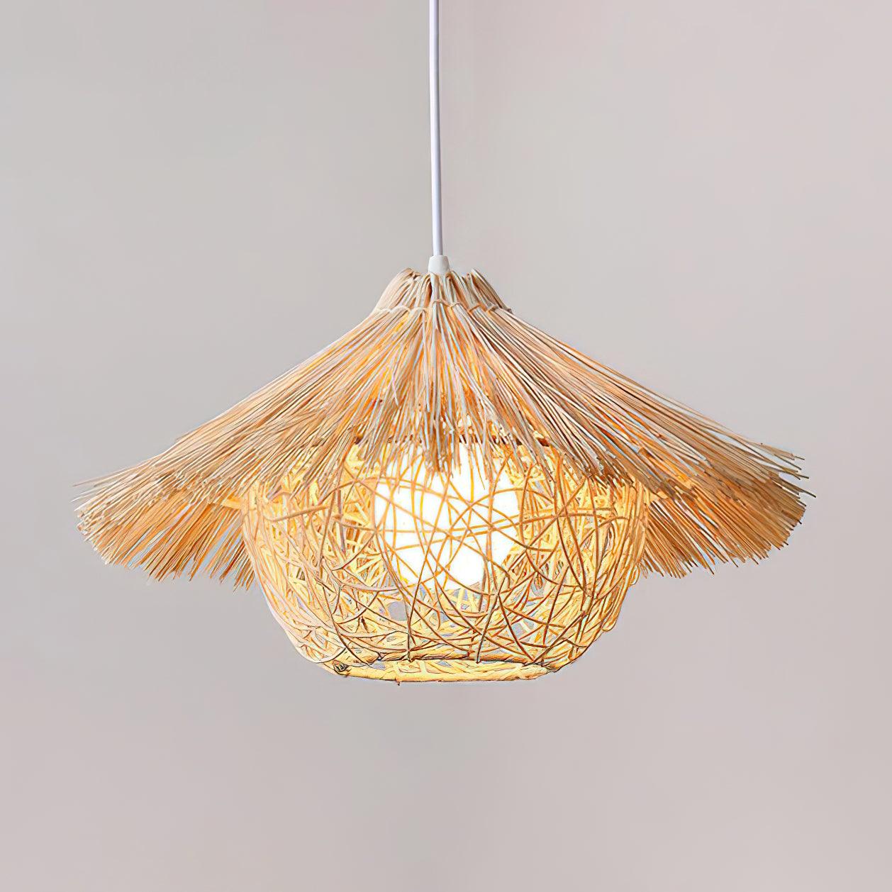 Sunell Straw Hat Rattan Pendant Light-Neutral Decor