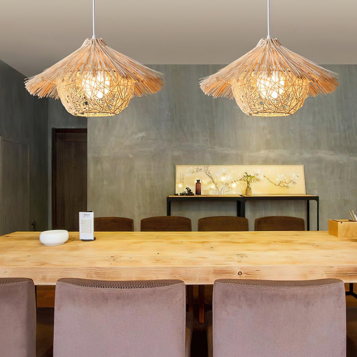 Sunell Straw Hat Rattan Pendant Light-Neutral Decor