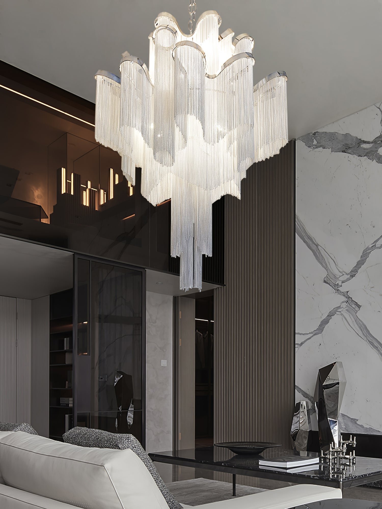 Lustra Pendant Lamp Stream Chain Nickel-Neutral Decor