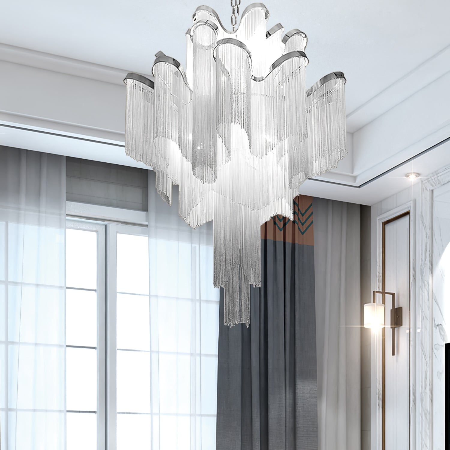 Lustra Pendant Lamp Stream Chain Nickel-Neutral Decor