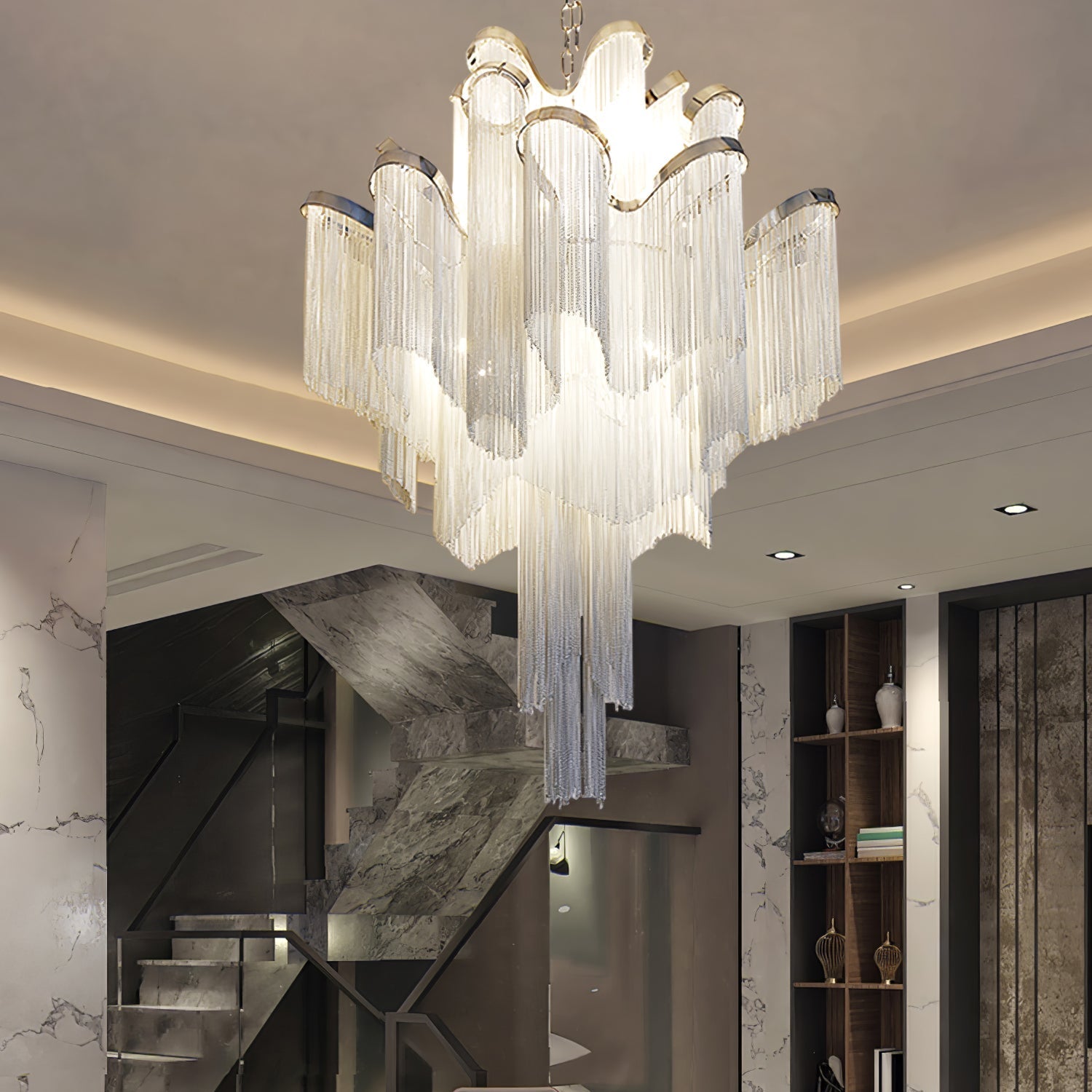 Lustra Pendant Lamp Stream Chain Nickel-Neutral Decor