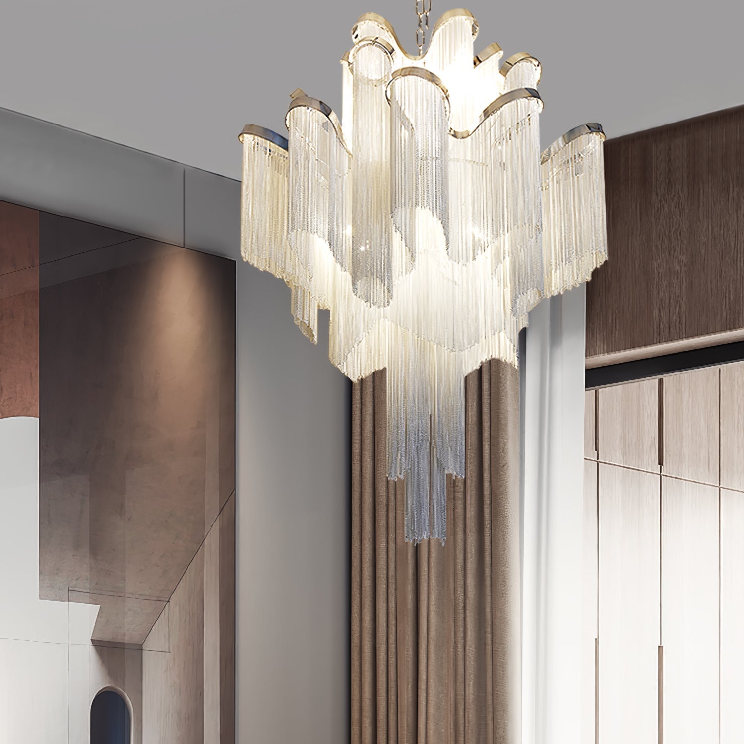 Lustra Pendant Lamp Stream Chain Nickel-Neutral Decor