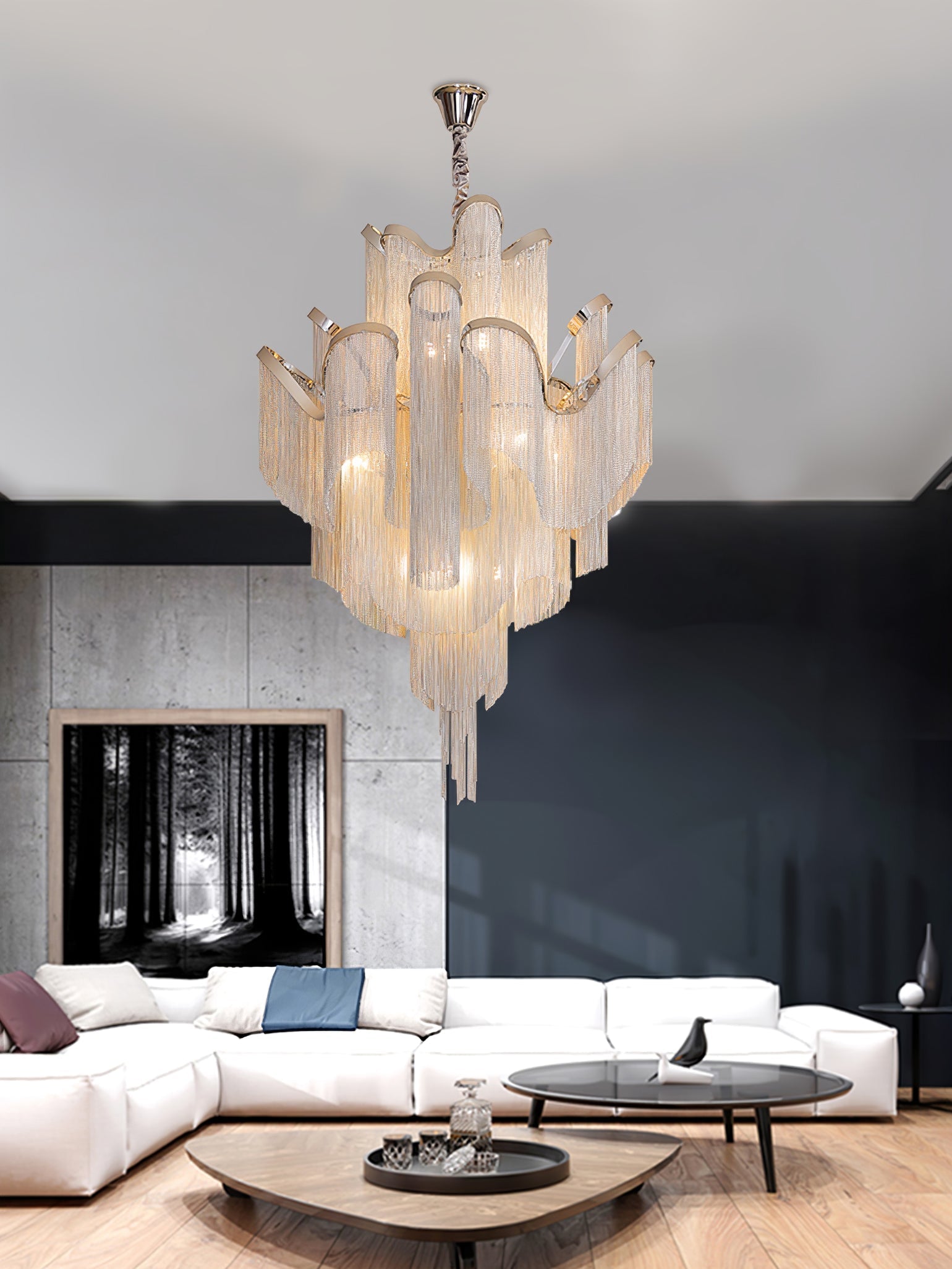 Lustra Pendant Lamp Stream Chain Nickel-Neutral Decor