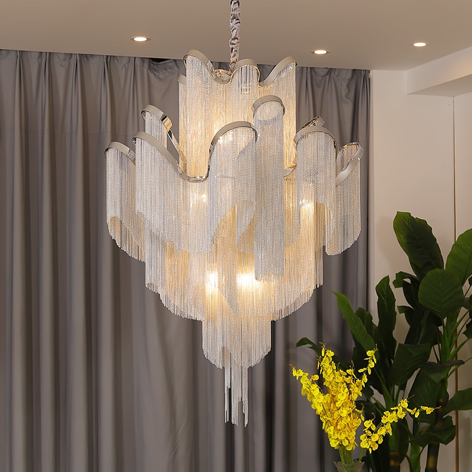 Lustra Pendant Lamp Stream Chain Nickel-Neutral Decor