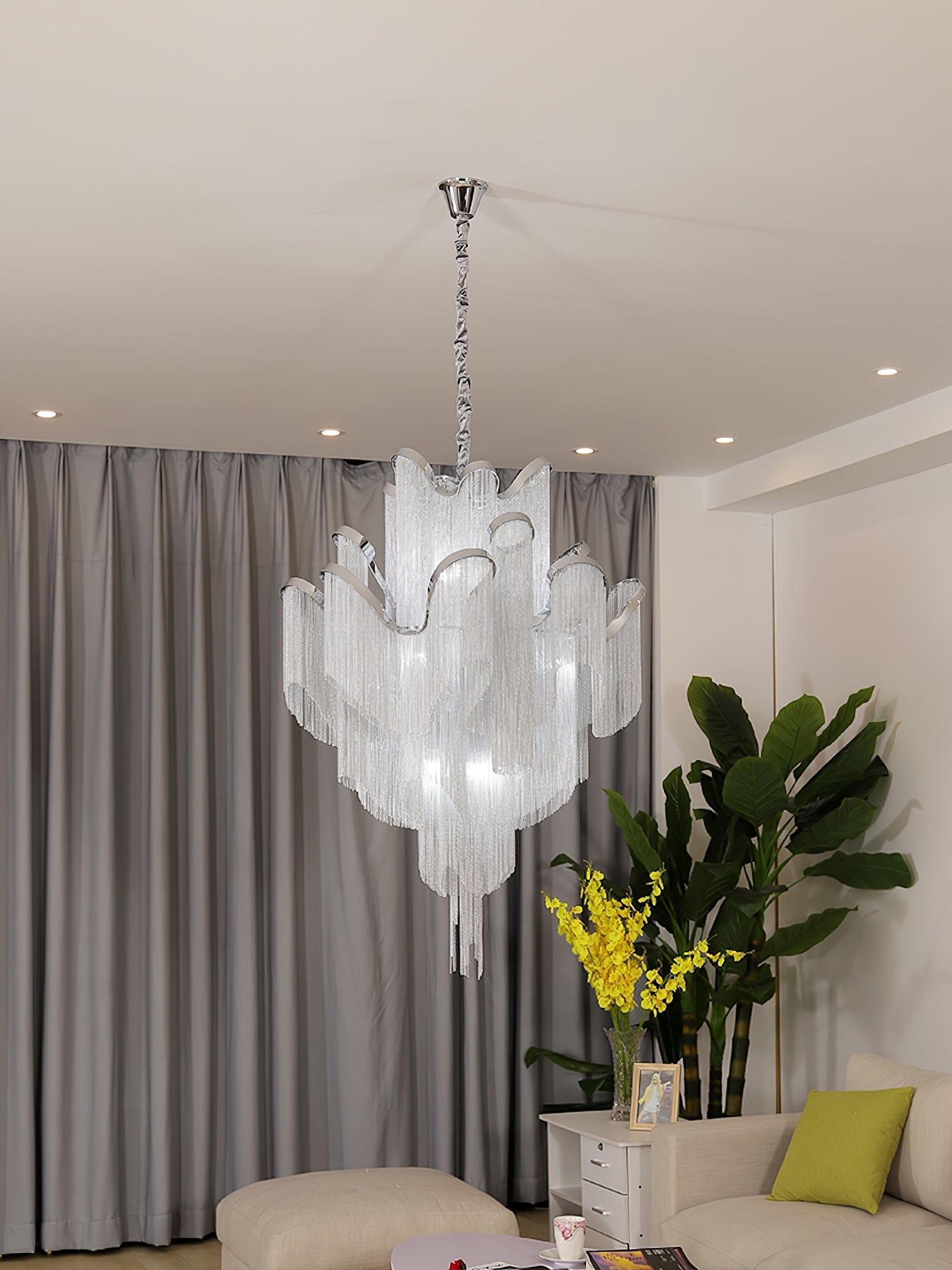 Lustra Pendant Lamp Stream Chain Nickel-Neutral Decor